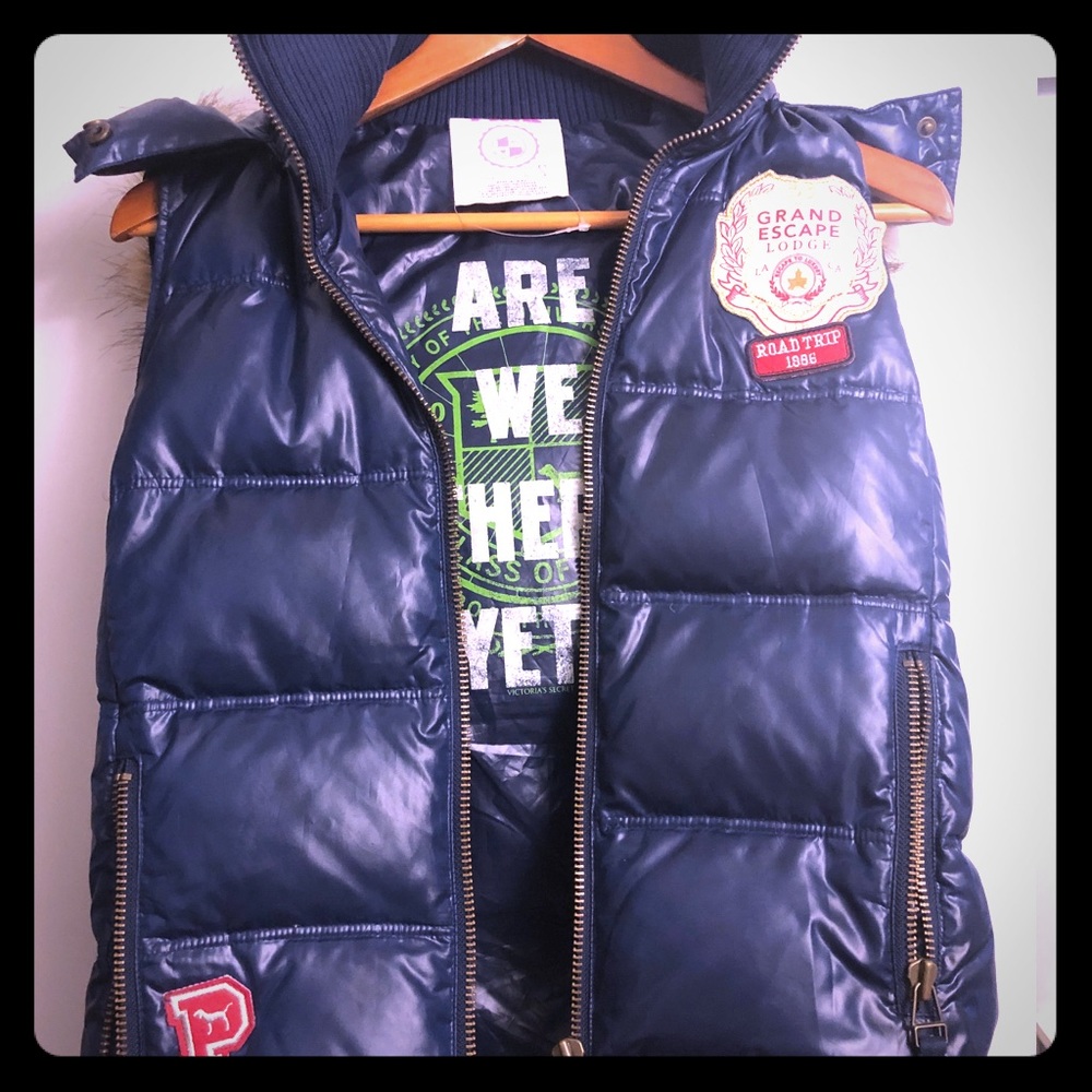 Victoria Secret Pink Puffy Ski Vest with Fur